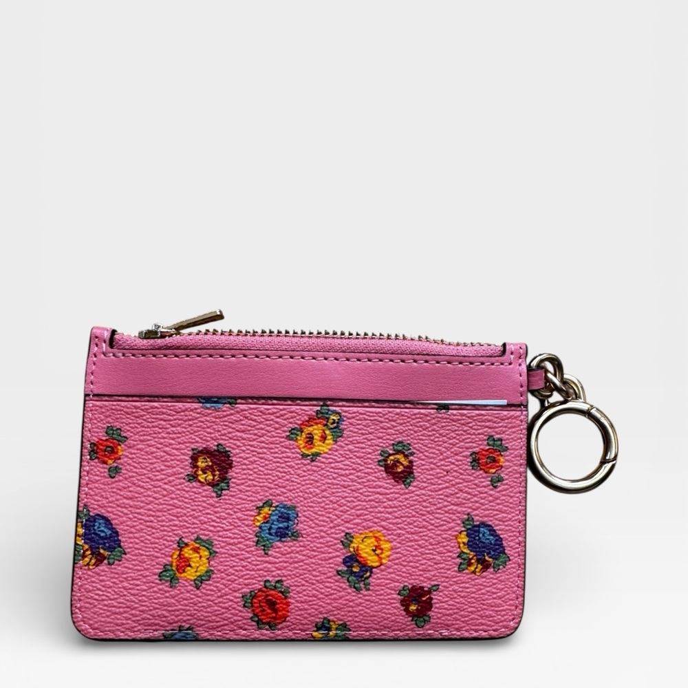✨ Coach Floral Leather Zip Card Case Keychain – Baby Pink (NWT) ✨ - Picture 2 of 4